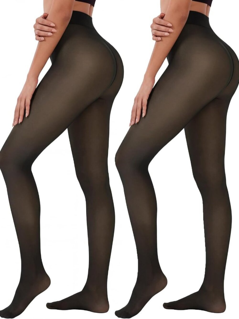 Cozy Fleece Lined Tights for Women - Warm Thermal Leggings, 2 Pairs for Winter